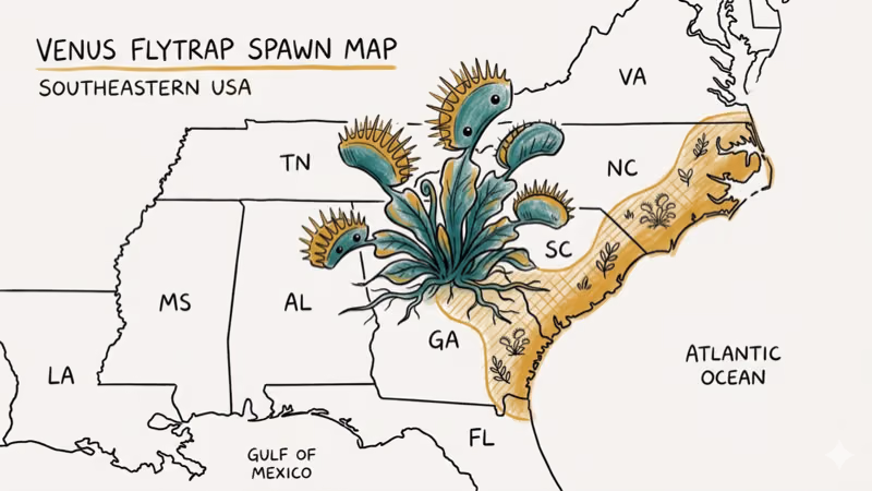 Carnivine spawn zone map covering southeastern United States