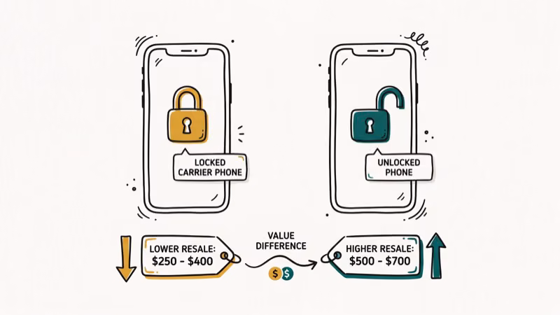 Unlocked iPhone showing higher resale value compared to carrier-locked model on secondhand market