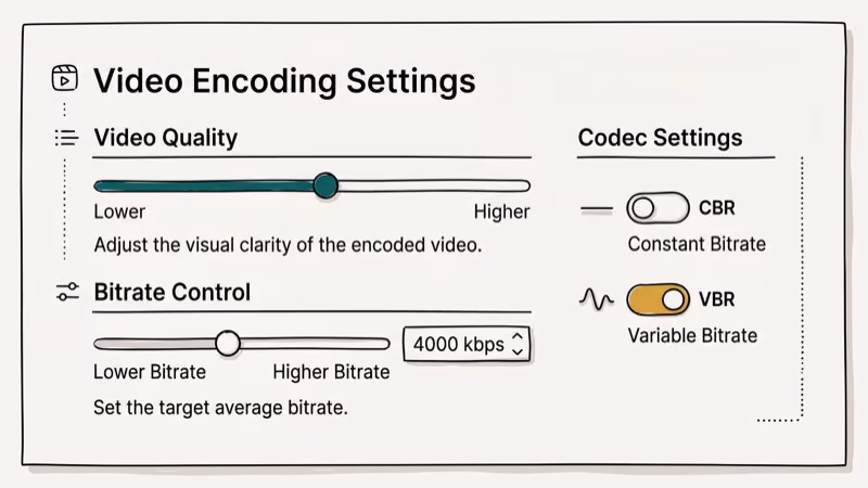 Screenshot of HandBrake encoding settings panel showing CBR and VBR selection options