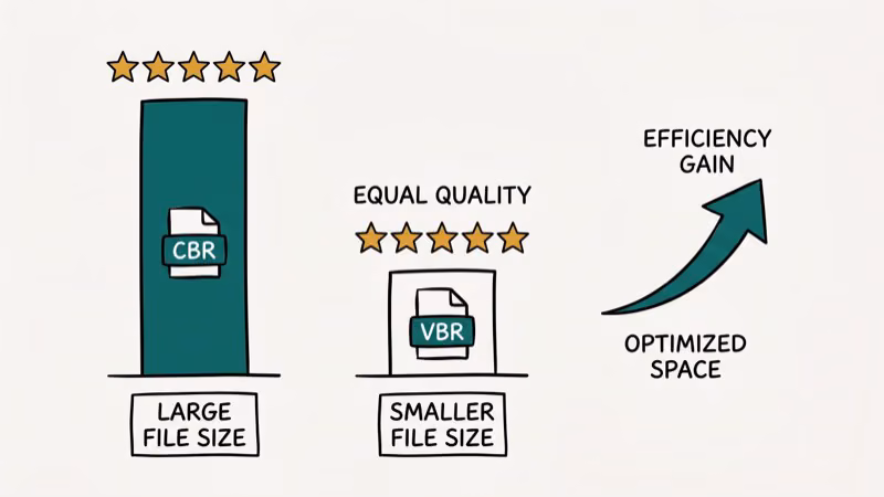 Chart showing quality and file size tradeoffs between CBR and VBR encoding methods