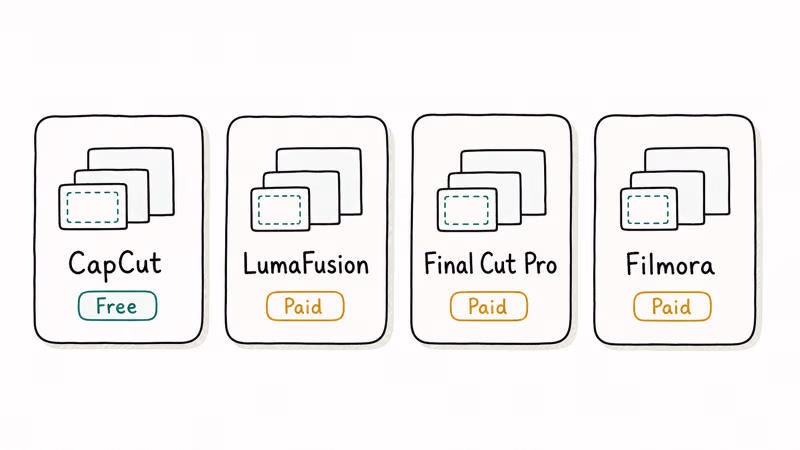 Four iMovie alternatives CapCut, LumaFusion, Final Cut Pro, and Filmora with ratio presets