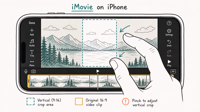 Pinch-to-zoom cropping a clip inside the iMovie 16:9 preview on iPhone