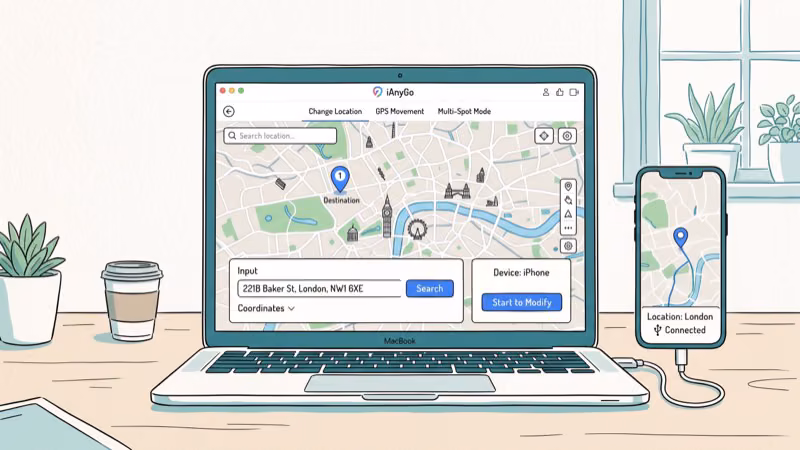 Tenorshare iAnyGo desktop interface showing GPS location change map and controls