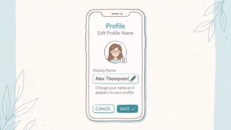 Kik app settings screen showing editable display name field in account options