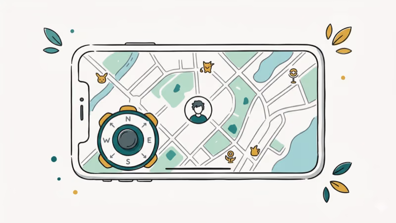 Smartphone with Pokemon Go map showing GPS joystick movement overlay