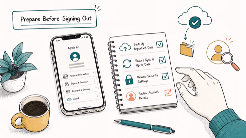 Hand-drawn illustration: Prepare Before Signing Out