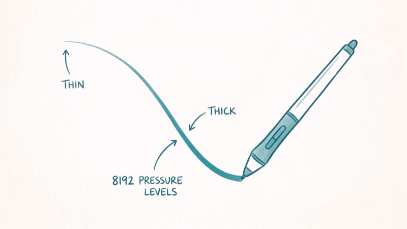 Drawing tablet pen pressure sensitivity levels comparison demonstration