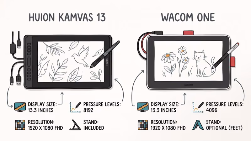 Side-by-side comparison of five budget drawing tablets with screens under 300 dollars