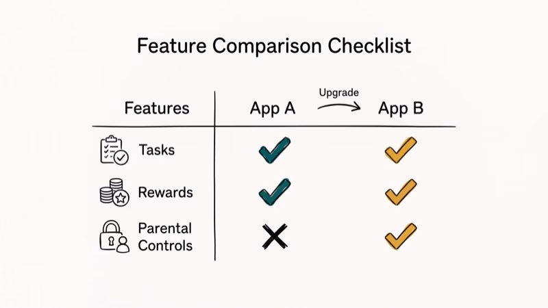 Chores app interface showing task list with progress indicators for kids