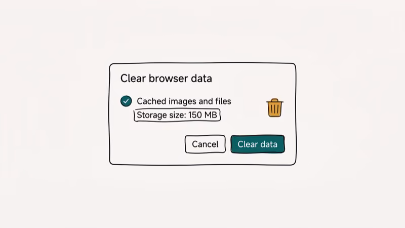 Chrome Clear Browsing Data dialog with all time range and cache options selected