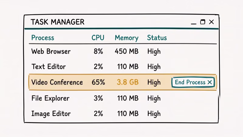 Chrome Task Manager displaying memory usage per tab and extension