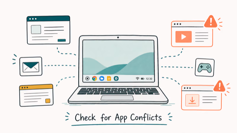 Hand-drawn illustration: Check for App Conflicts