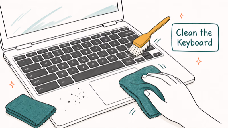 Hand-drawn illustration: Clean the Keyboard