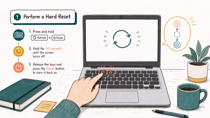 Hand-drawn illustration: Perform a Hard Reset
