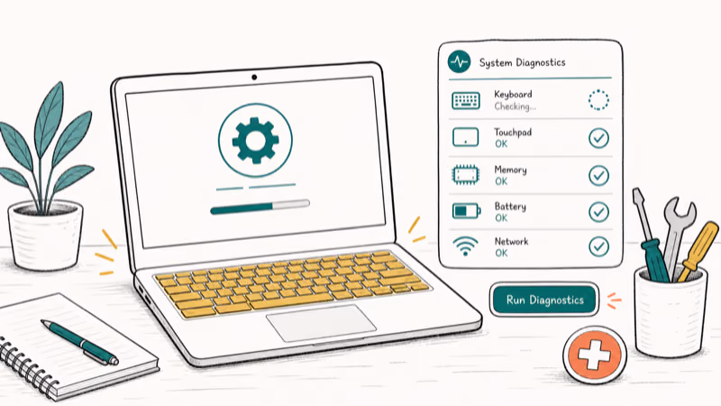 Hand-drawn illustration: Run Diagnostics