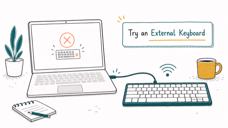 Hand-drawn illustration: Try an External Keyboard