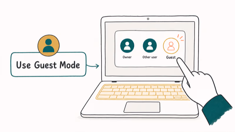 Hand-drawn illustration: Use Guest Mode