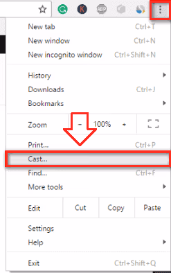 Cast Menu on Chrome