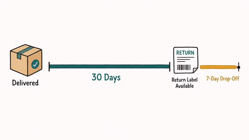 Cider 30-day return window timeline starting from package delivery date