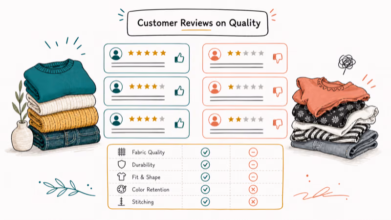 Hand-drawn illustration: Customer Reviews on Quality