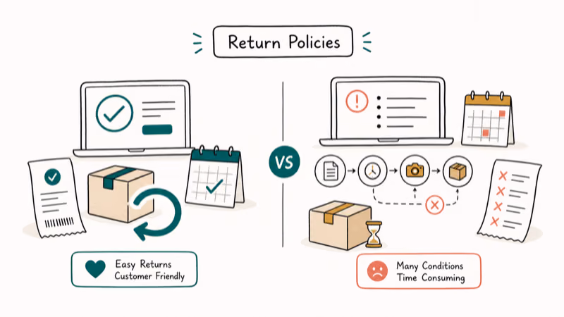 Hand-drawn illustration: Return Policies