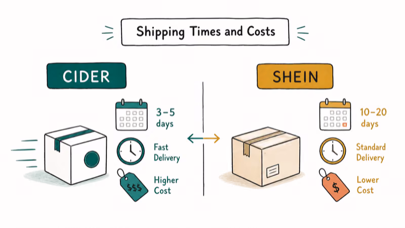 Hand-drawn illustration: Shipping Times and Costs