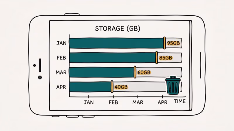 Storage usage comparison before and after clearing Facebook app cache