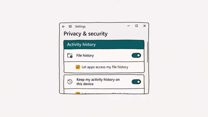 Windows personalization settings showing Start menu recent items toggle