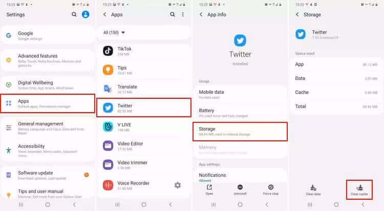 clear twitter cache on Samsung