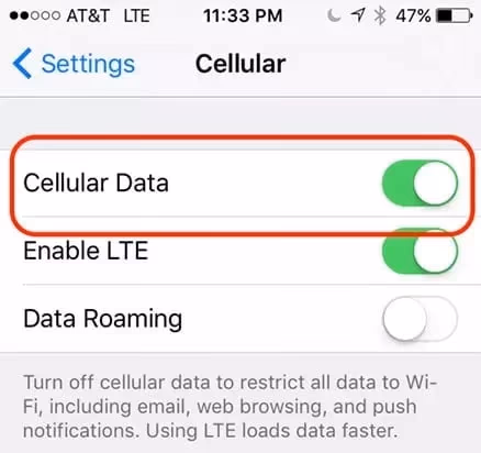 Reconnect the Cellular Data to fix com.apple.mobilephone error 1035