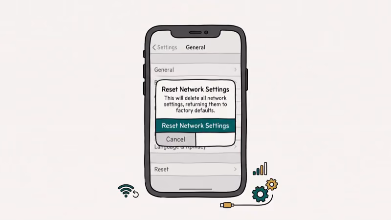iPhone reset network settings confirmation dialog on settings screen