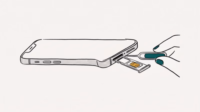 SIM card tray being ejected from iPhone using SIM ejector tool