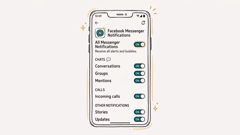 Android notification settings for Facebook Messenger with toggle switches