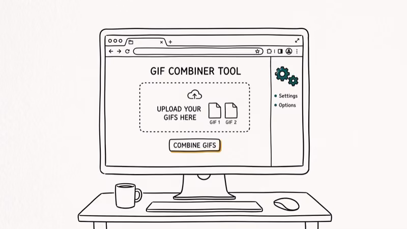 Web browser showing online GIF combiner tool with file upload area