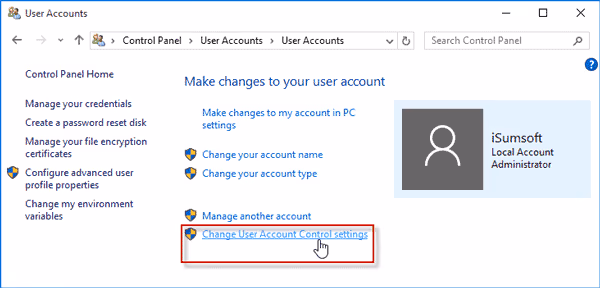 Change User Account Control Setting