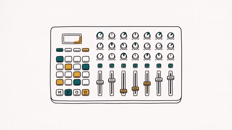 Illustration showing midi knobs for control surface for logic pro x