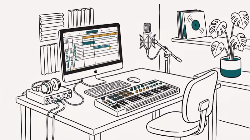 Illustration showing studio setup for control surface for logic pro x