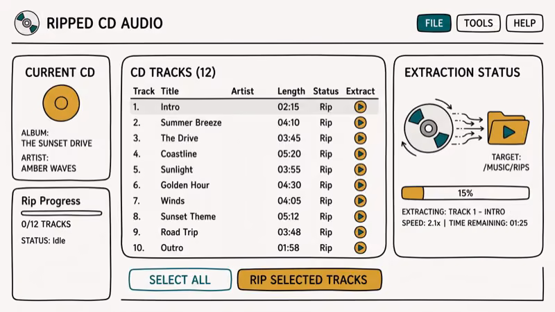 Illustration showing ripping software for convert cda to mp3