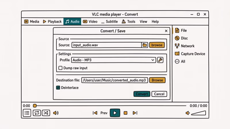 Illustration showing vlc player for convert cda to mp3