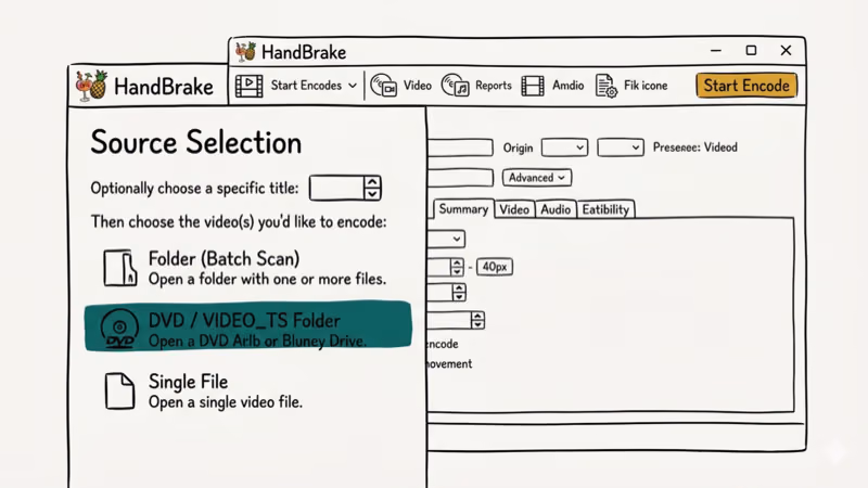 Illustration showing handbrake for convert ifo to mp4