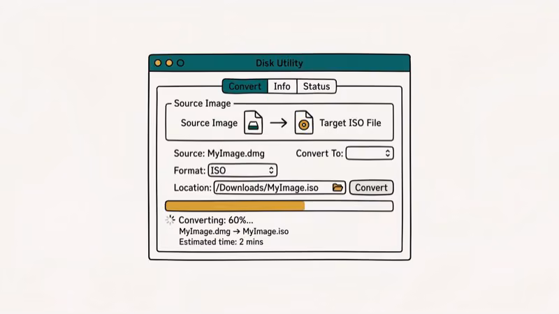 Illustration showing disk tool for convert img to iso
