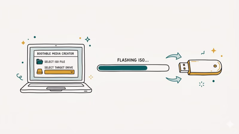 Illustration showing usb boot for convert img to iso