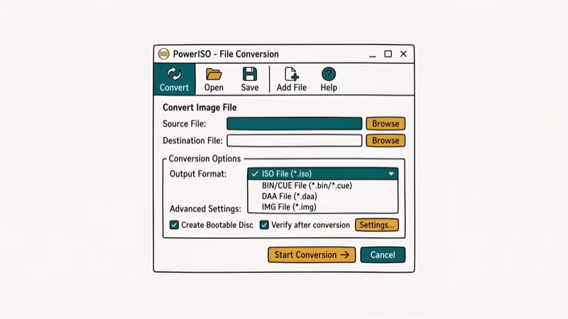 Illustration showing power iso for convert iso to img
