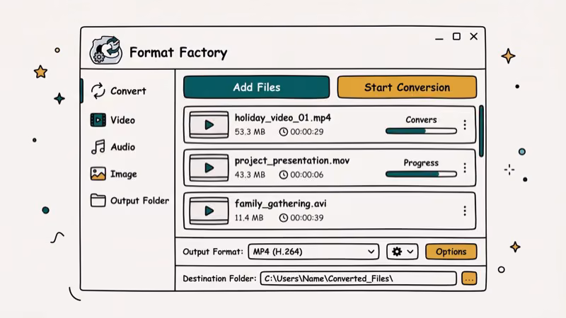 Illustration showing format factory for convert m2ts to mp4