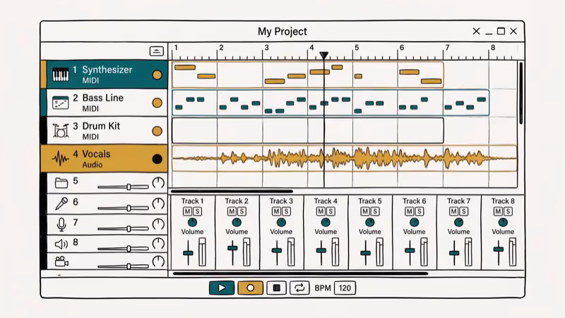 Illustration showing daw software for convert mp3 to midi convert midi to mp3