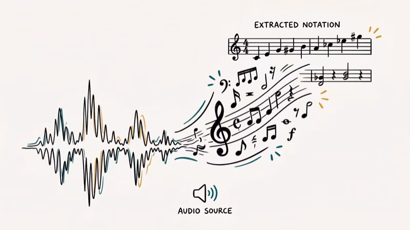 Illustration showing sheet music for convert mp3 to midi convert midi to mp3