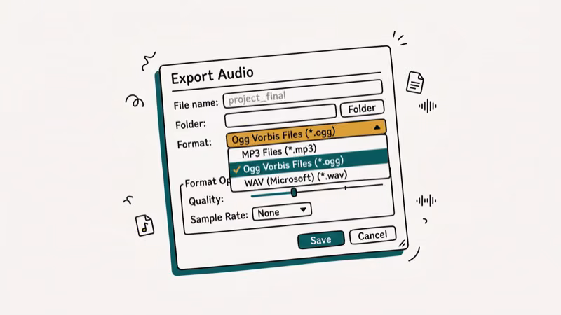 Illustration showing audacity export for convert mp3 to ogg