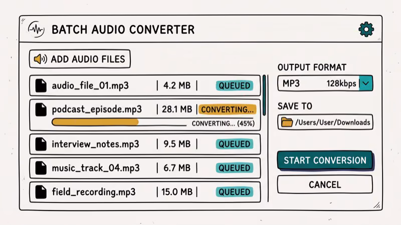 Illustration showing batch for convert mp3 to ogg