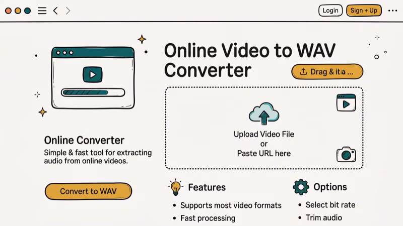 Illustration showing online for convert mp4 to wav