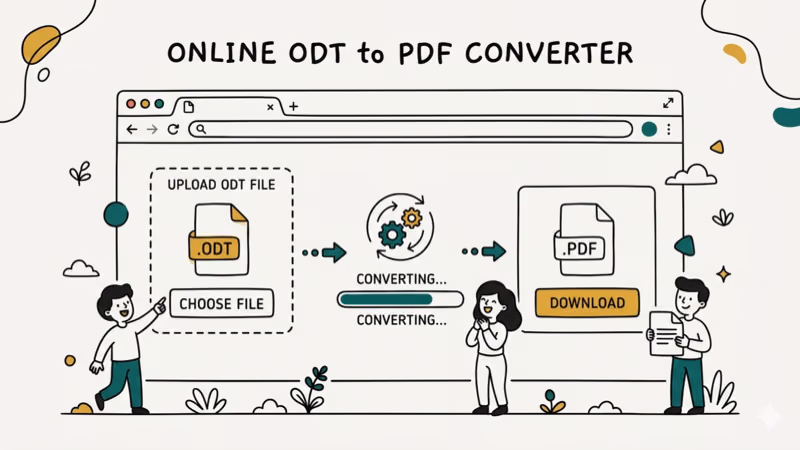 Illustration showing online for convert odt to pdf
